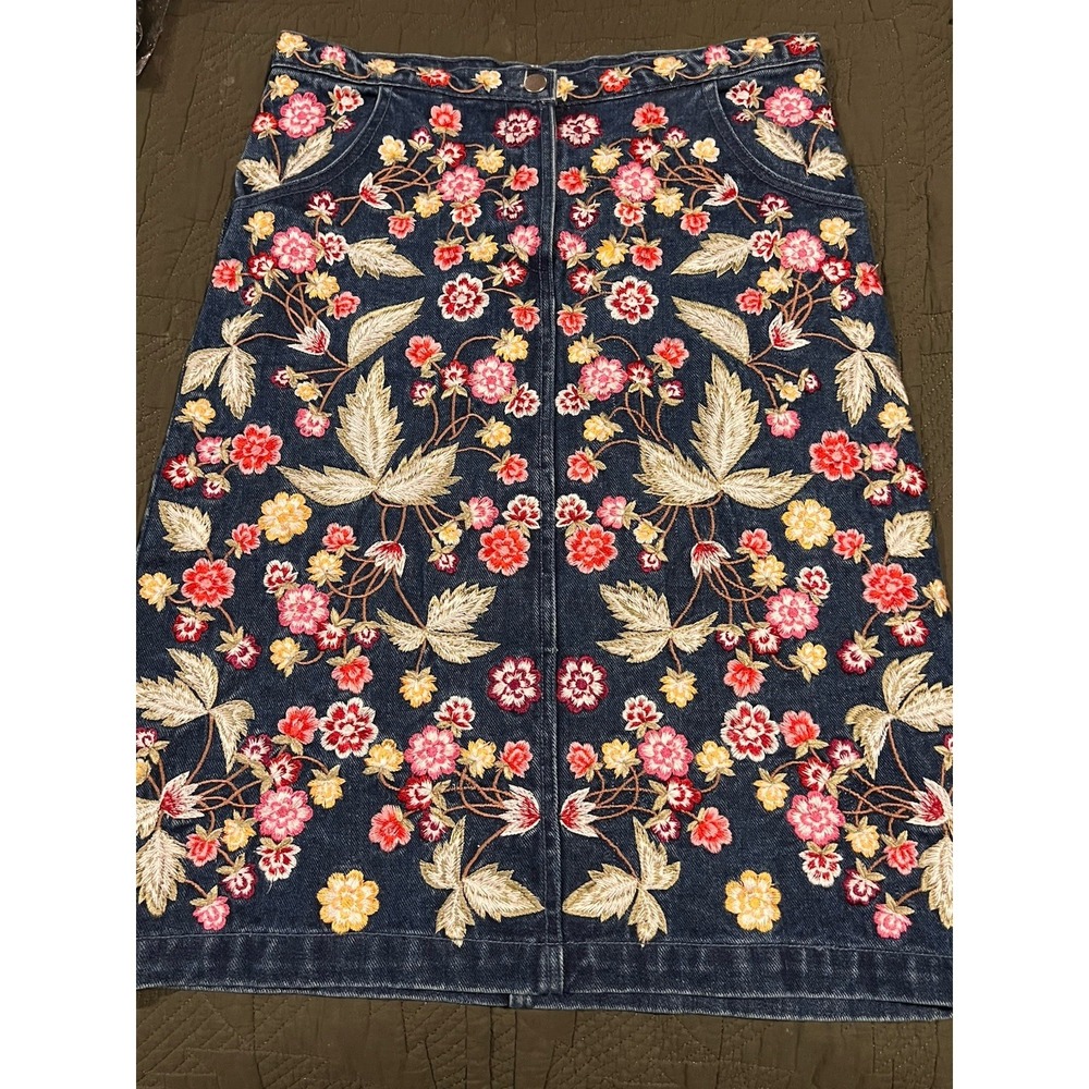 Needle &thread Women's Denim Skirt Heavily Embroidered With Floral Pattern 8